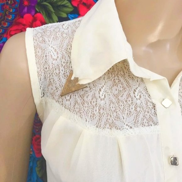 WOMEN'S LIGHT BEIGE CREME DRESS PRETTY BUTTON UP COLLAR MIDI DRESS LARGE - Picture 4 of 7